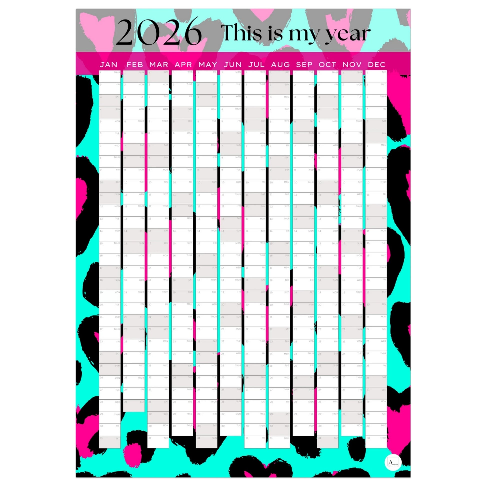 LEOPARD HEARTS - This is my year 2026 wall planner 50x70cm