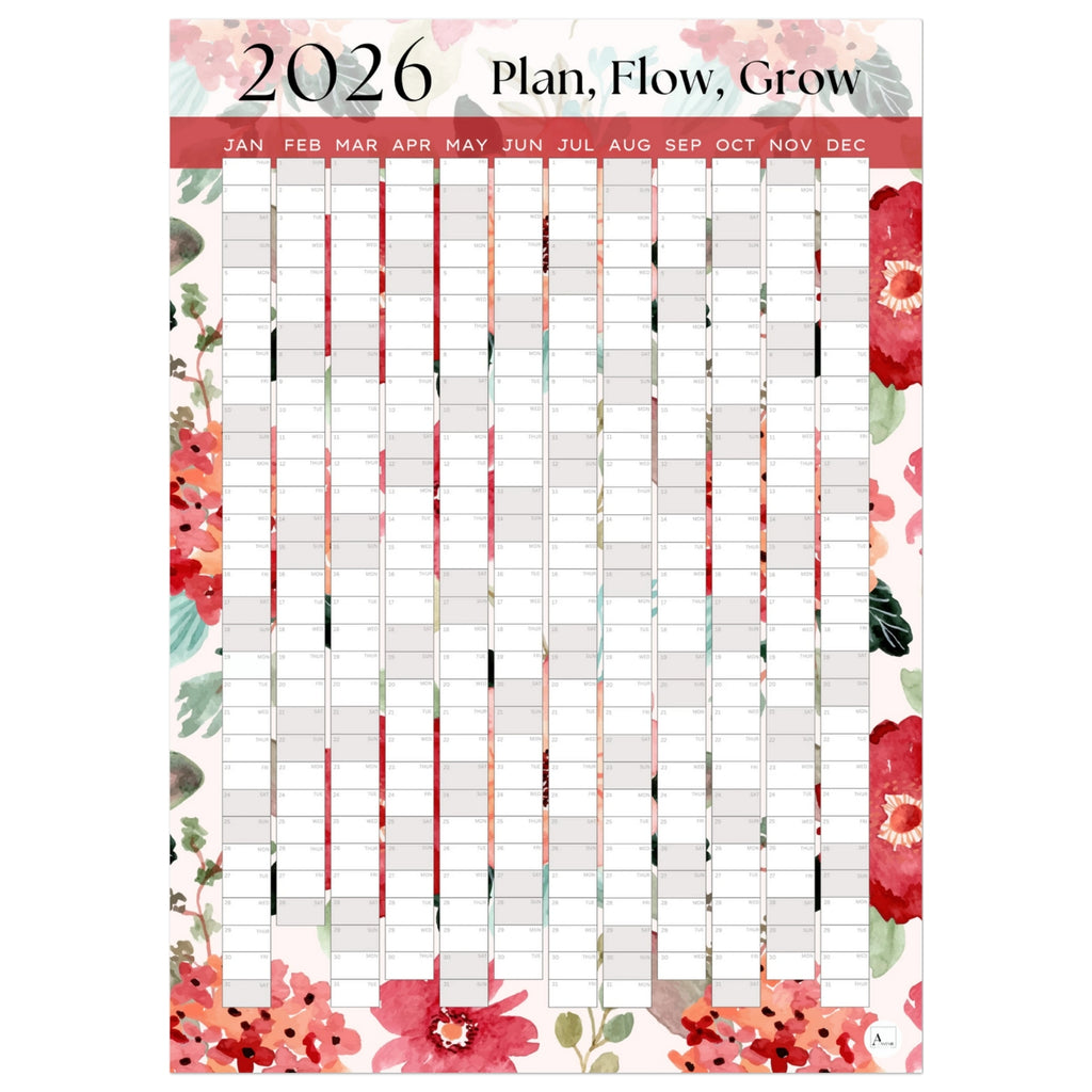 RED POSIES - Plan, Flow, Grow 2026 wall planner 50x70cm