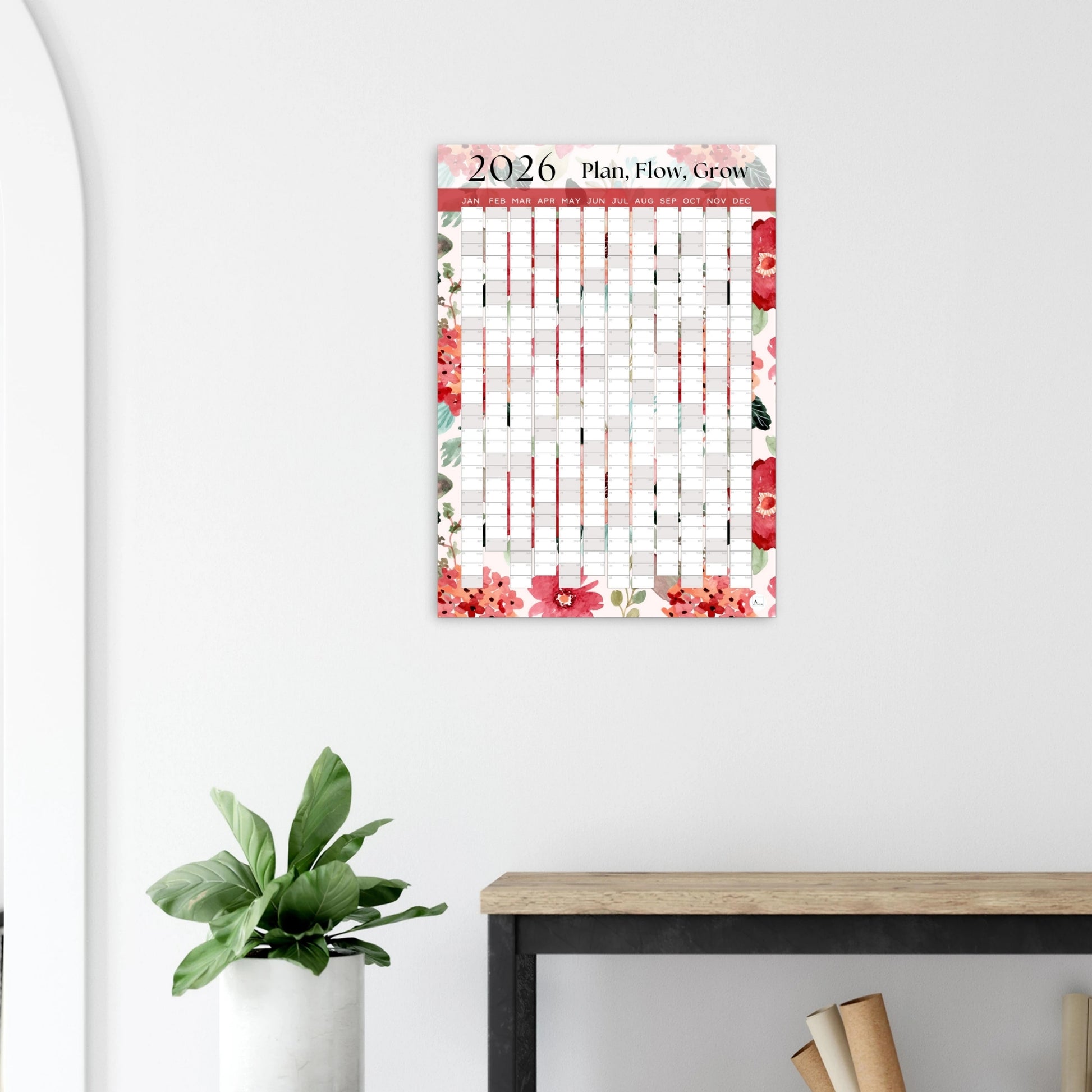 RED POSIES - Plan, Flow, Grow 2026 wall planner 50x70cm