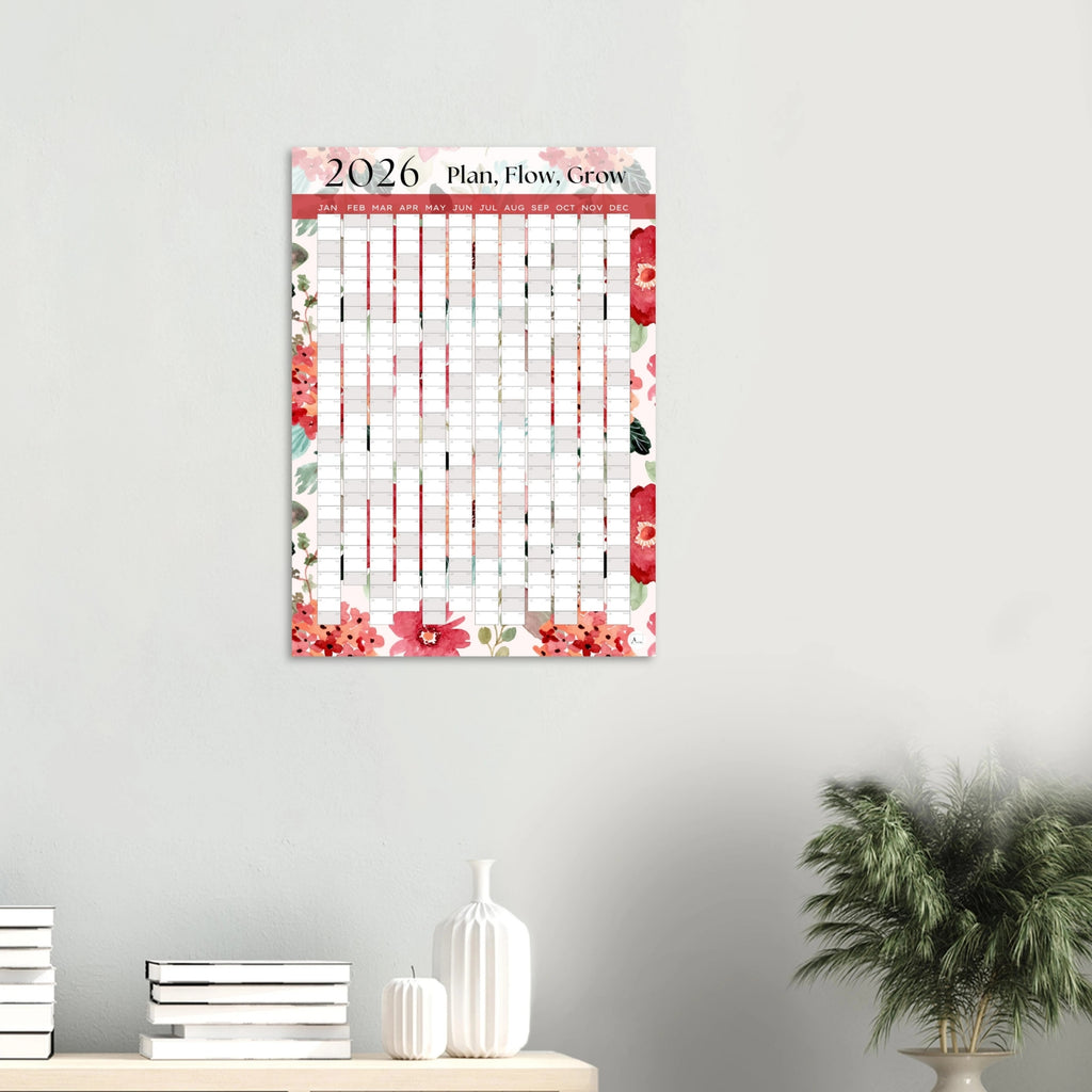 RED POSIES - Plan, Flow, Grow 2026 wall planner 50x70cm