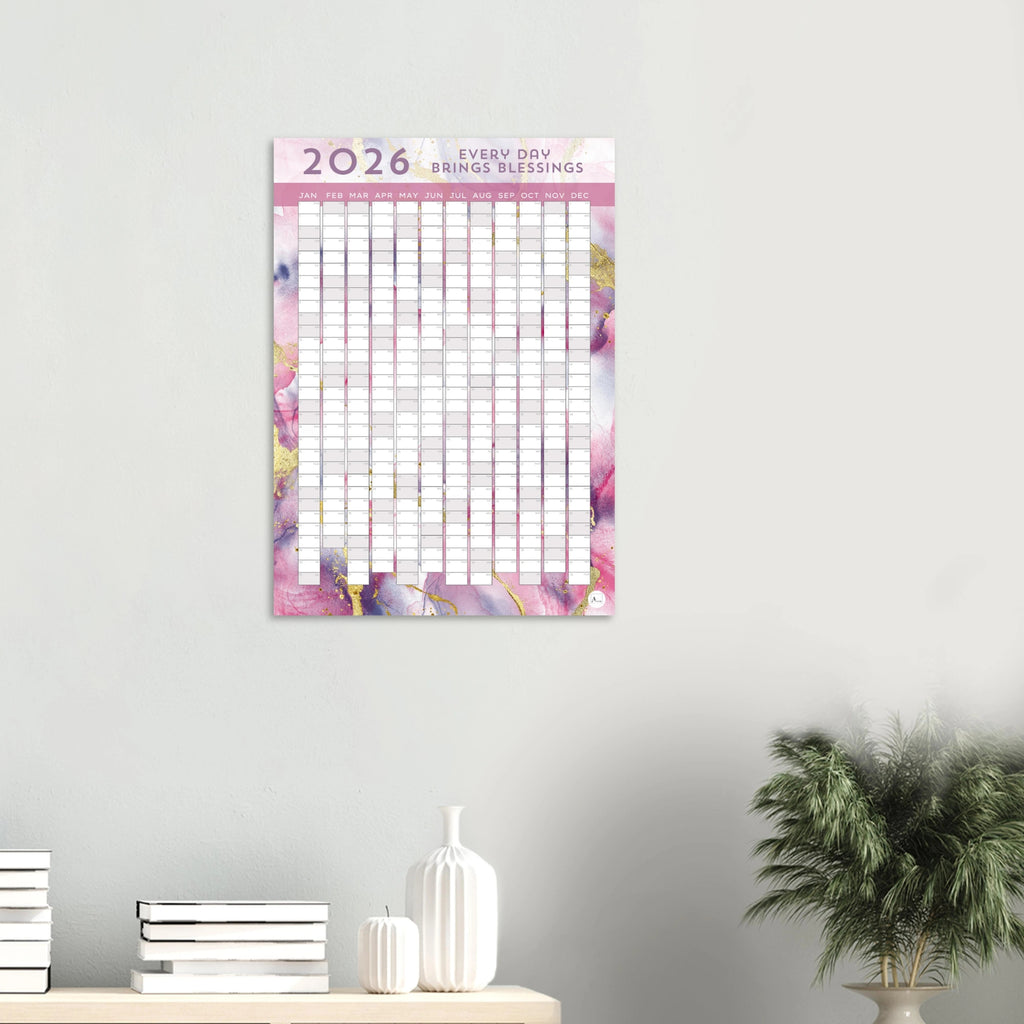 BLUSHED GOLDEN MARBLE - Every Day Brings Blessings 2026 wall planner 50x70cm