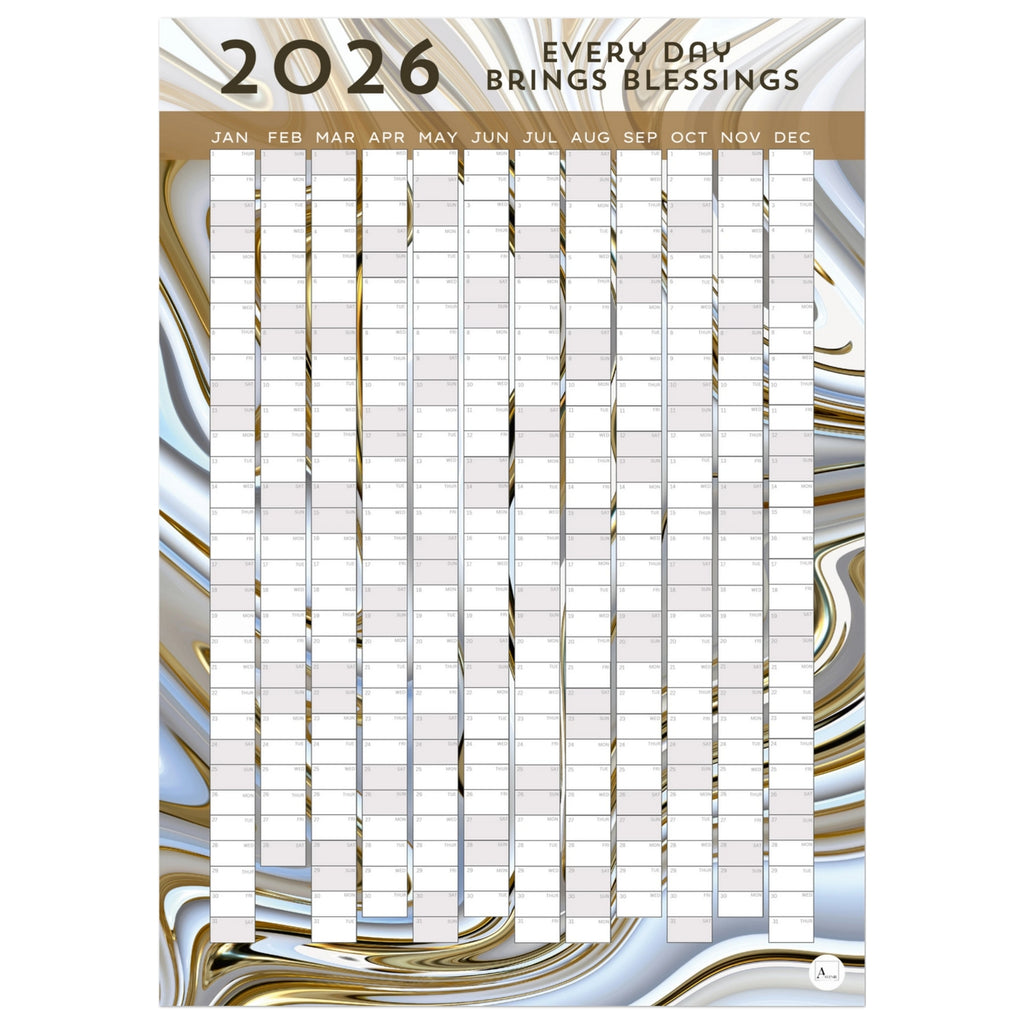 METALLIC SHIMMER - Every Day Brings Blessings 2026 wall planner 50x70cm