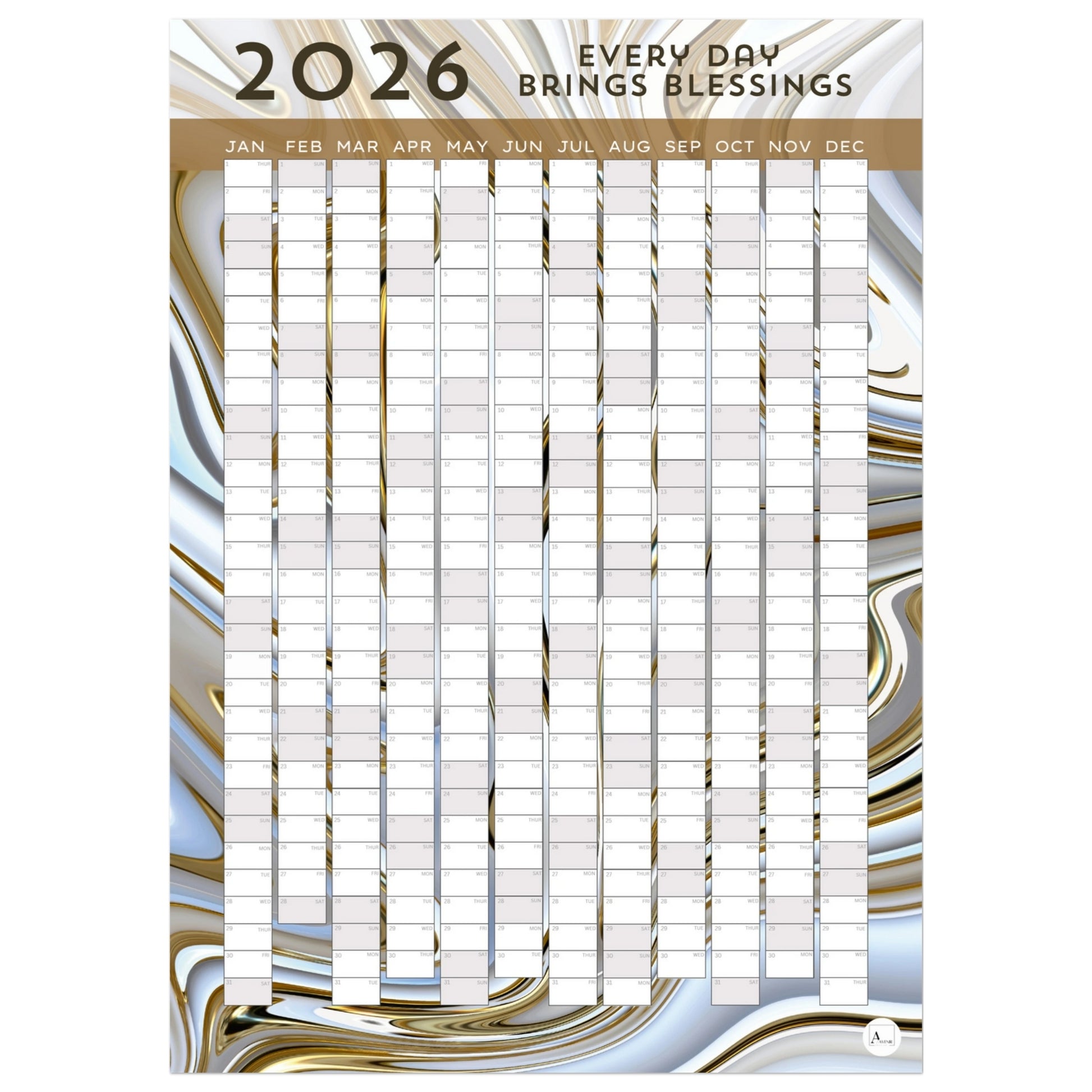 METALLIC SHIMMER - Every Day Brings Blessings 2026 wall planner 50x70cm