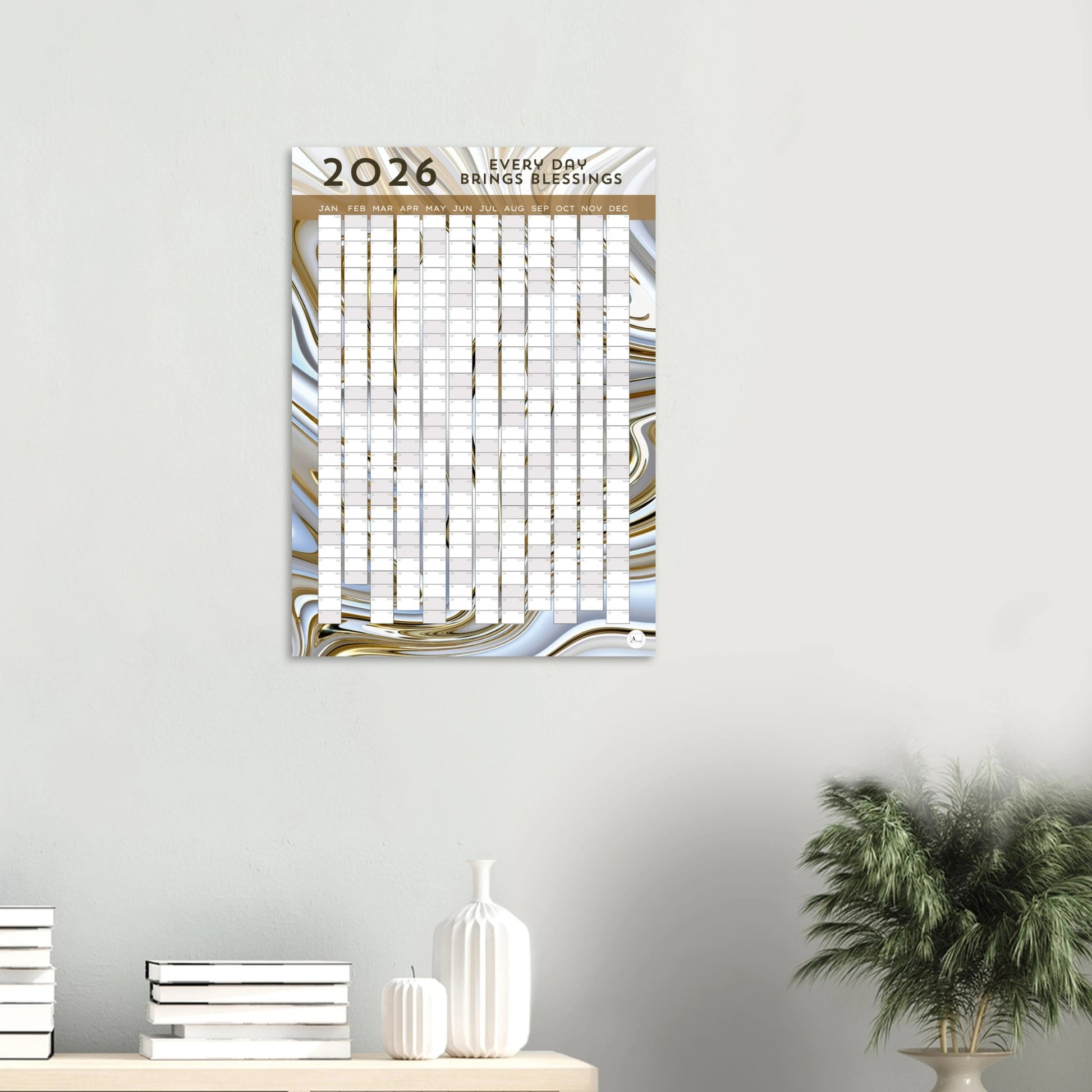 METALLIC SHIMMER - Every Day Brings Blessings 2026 wall planner 50x70cm