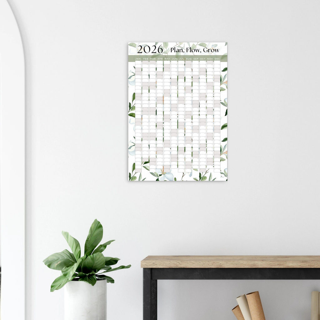 WHITE BLOOMS - Plan, Flow, Grow 2026 wall planner 50x70cm