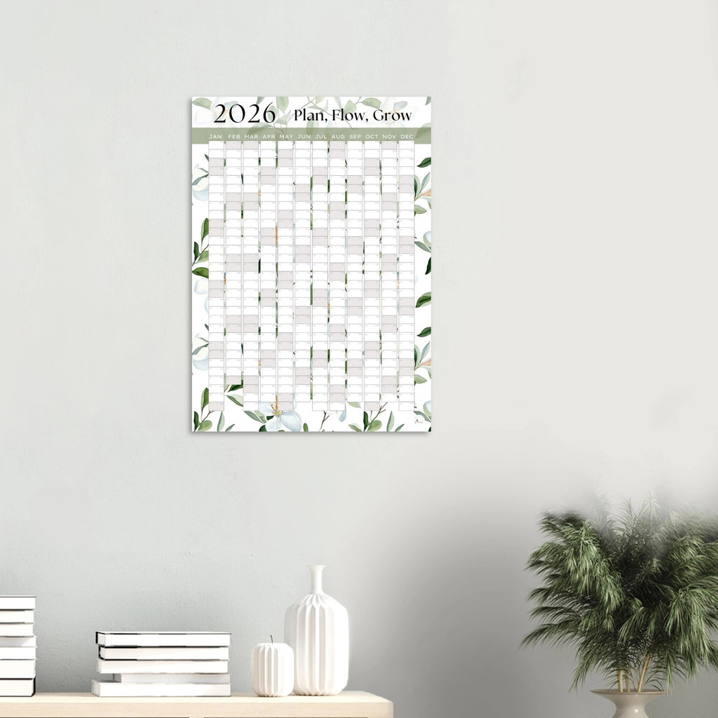 WHITE BLOOMS - Plan, Flow, Grow 2026 wall planner 50x70cm