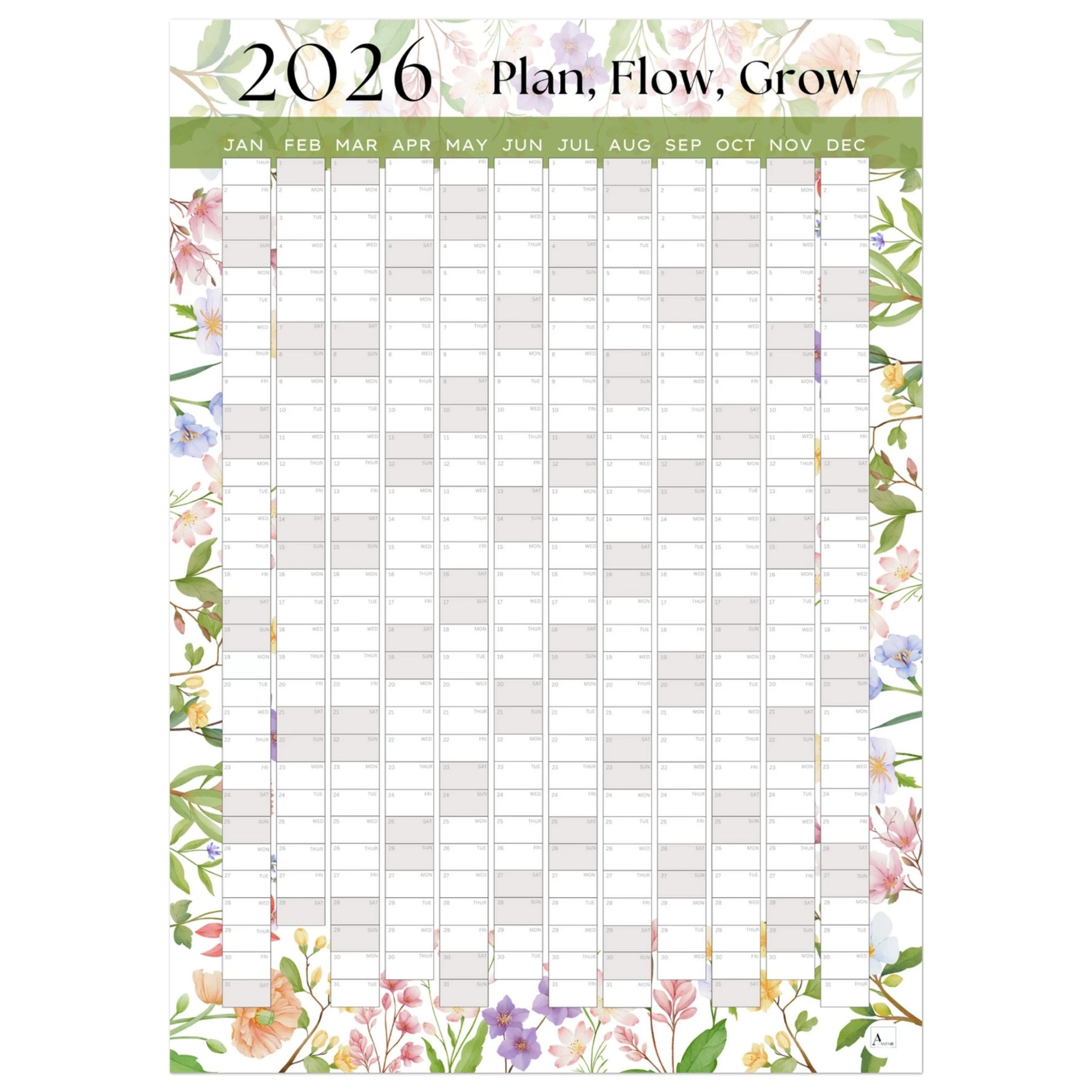 WILD FLOWERS - Plan, Flow, Grow 2026 wall planner 50x70cm
