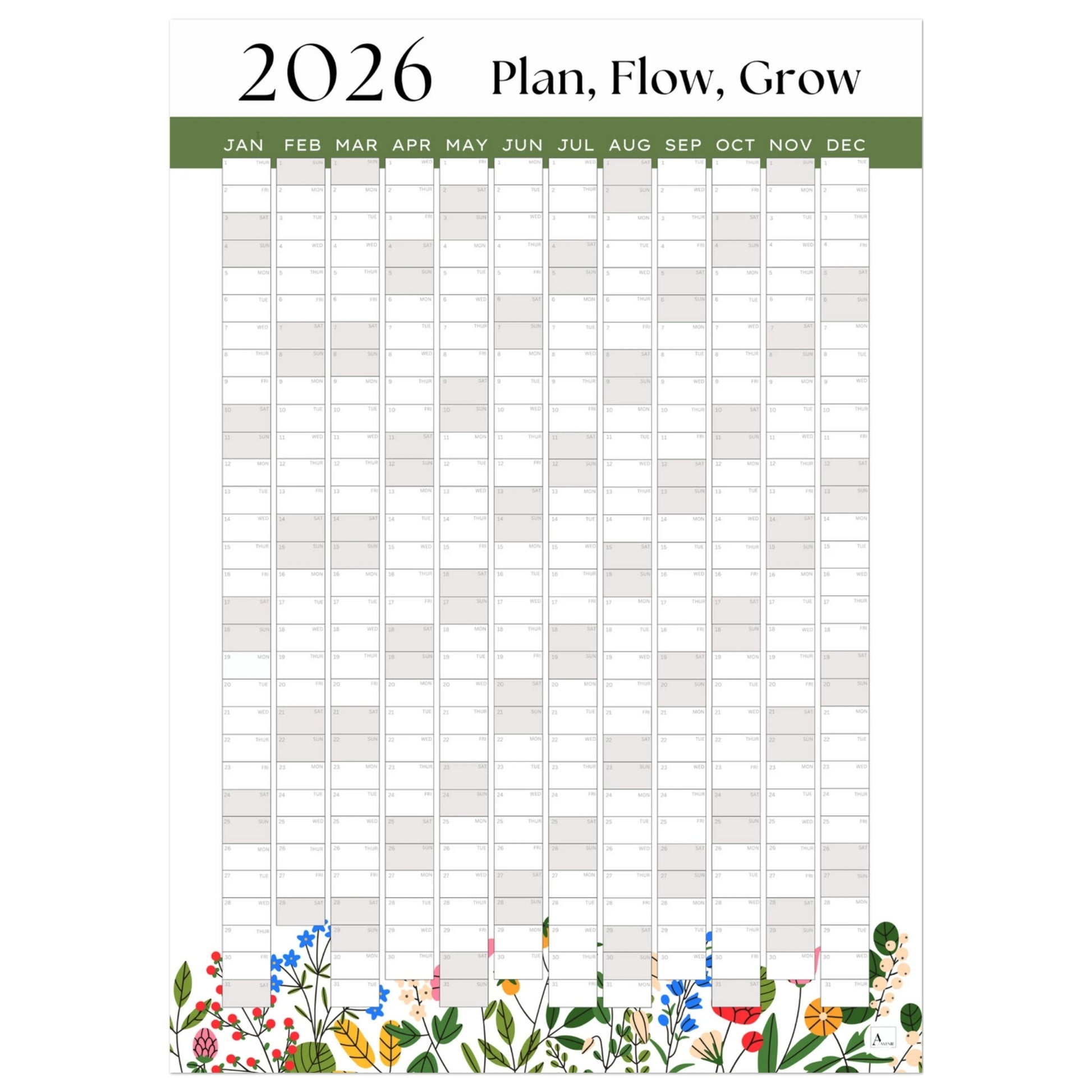 FLOWER FOOTER - Plan, Flow, Grow 2026 wall planner 50x70cm