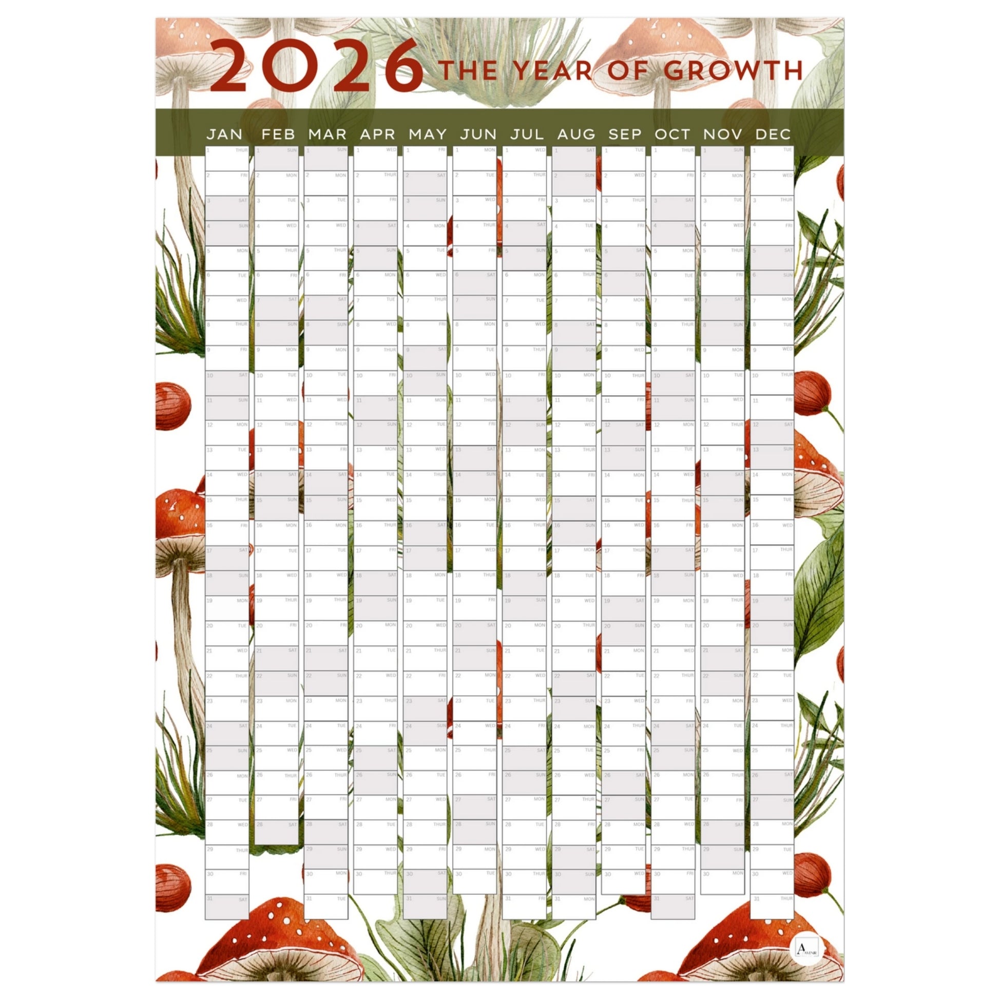 SHROOMS - The Year Of Growth 2026 wall planner 50x70cm